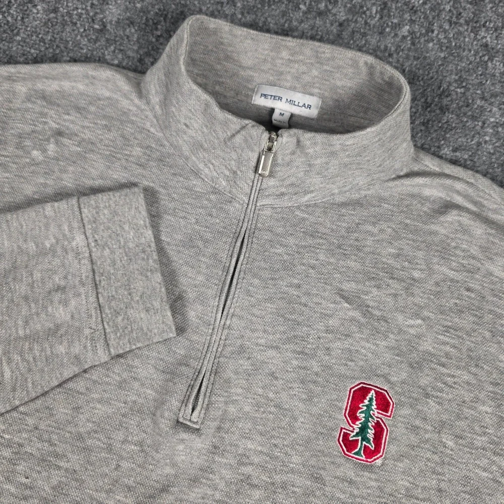 Stanford University Peter Millar Crown Comfort Quarter Zip Pullover Men M Gray